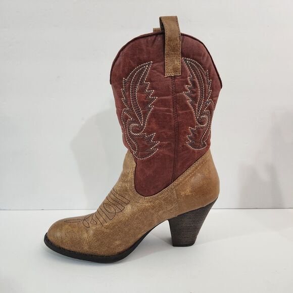 Brown and Burgundy Heeled Boots - Picture 2 of 11